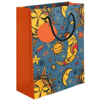 Paperpep Blue Yellow Sun Moon Print 7"X4"X9" Gifting Paper Bag| Ideal For Return Gifts, Presents, Weddings, Birthday, Holiday Presents, Celebrations | Pack Of 10