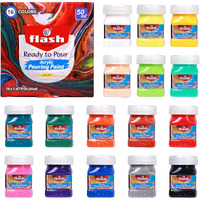 Flash Pouring Medium For Acrylic Painting-Fluid Art Kit-16 Colors High Flow Acrylic Paint Set For Pouring On Canvas Glass Paper Wood Tile Stones Etc-No Mixing Needed-50 Ml Each(1.6 Oz)-Multicolor