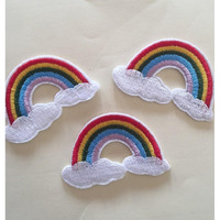 Daily Crafts Embroidered Patch, Black Base Hot Fix Glue Embroidery Cloth Paste Iron-On Patch Diy Clothes Sticker Trim Embellishments Applique (Rainbow 3 Pcs)