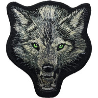Daily Crafts Embroidered Patch, Black Base Hot Fix Glue Embroidery Cloth Paste Iron-On Patch Diy Clothes Sticker Trim Embellishments Applique (Wolf Head)