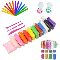 Firstly 12Pc Air Dry Clay+Ice Cream Sticks+2 Eraser+Glitter,Modelling Tools With Clay Set For Jewellery Earring Making Beginners Kit Clay Rings(Basic Colors)