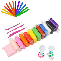 Firstly 12Pc Air Dry Clay+ Ice Cream Sticks+2 Eraser,Modelling Tools With Clay Set For Jewellery Earring Making Beginners Kit Clay Rings(Basic Colors)