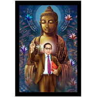 Dharvika Innovations Buddha Ambedkar Photo Frame Painting Vinyl Sparkle Coated Home Decorative Gift Item With Synthetic Photo Frame (1420 Inch) (Design 25, Black Frame)