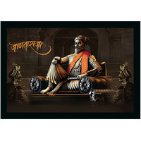 Dharvika Innovations Shivaji Maharaj Painting Vinyl Sparkle Coated Home Decorative Gift Item With Synthetic Frame (1420 Inch)