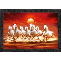 Dharvika Innovations 7 Running Horses Vastu Photo Frame, Black, Sparkle Coated Lamination 3064 14 X 20 Inch