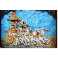 Dharvika Innovations  Krishna Arjun Mahabharat Rath Sparkle Coated Self Adhesive Waterproof Painting Vinyl Poster Without Frame (24 X 36 Inch)
