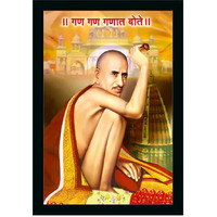 Dharvika Innovations Shri Gajanan Maharaj Painting Vinyl Sparkle Coated Home Decorative Gift Item With Synthetic Frame (14  20 Inch)