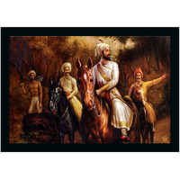 Dharvika Innovations Shivaji Maharaj Painting Vinyl Sparkle Coated Home Decorative Gift Item With Synthetic Frame (14  20 Inch), Multicolour