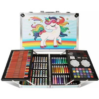 Breatoi 145 Pcs Professional Art Set - Drawing Painting Sketching Colouring Kids Set - All In 1 Art Case Perfect For Kids With Blue Unicorn Rainbow Design Aluminium Case