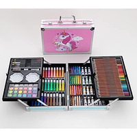Breatoi 145 Pcs Professional Art Set - Drawing Painting Sketching Colouring Kids Set - All In 1 Art Case Perfect For Kids With Pink Unicorn Rainbow Design Aluminium Case
