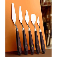 Verixpress Set Of -5 Palette Painting Knives Of Various Sizes & Shapes, Stainless Steel Scraper Spatula Polished Brown Handle For Artist Canvas Oil Paint Color Mixing