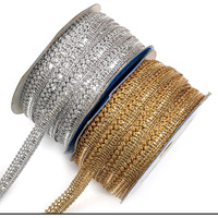 Embroiderymaterial Combo Of Gold And Silver Zari Lace With Shining Sequence Sitara For Saree Border, Blouse, Dupatta Border, Lehenga, Kurti Etc (18 Meters/Roll, 10Mm Wide)