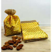Pandeji Handcrafted Drawstring Pouch With Golden Grid Pattern/Berfi Print, Potli For Gift (Yellow Color 20Cmx30 Large, Set Of 25Pc)