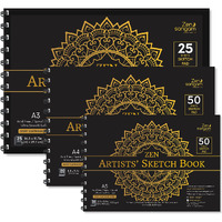 Zen Sangam Artists - Combo Of A3,A4,A5 Spiral Sketchpad Drawing Notebooks - 160 Gsm - Ultra Smooth Surface - Wiro Sketchbooks