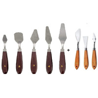 Schubert Set Of 8Pc Stainless Steel Painting Palettes Knives With Wooden Handel Of Various Size And Shapes (5Pc+3Pc) For Artist Canvas Oil & Acrylic Paint Color Mixing