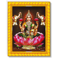 Pavan Photo Laminations Goddess Lakshmi Devi Dhana Vaibhav Laxmi Maa Wall Painting Framed Home Decor (Wood,Matte,Gold,Big Size,10 X 12 Inch) R315M