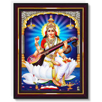 Pavan Photo Laminations Saraswati Devi Goddess Saraswathi Maa Wall Painting Framed Home Decor (Wood,Matte,Brown,Big Size,10 X 12 Inch) B719M