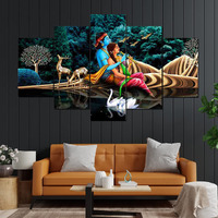 Perpetual Radha Krishna Painting With Frame | Krishna Wall Painting For Living Room | 3D Radha Krishna Photo Frame | Painting For Wall Decoration | Scenery Vastu Wall Hanging Set Of 5 (125X60 Cm) K6A