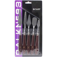 Eclet Palette Painting Knives - Set Of 5 Various Sizes & Shapes, Stainless Steel Scraper Spatula With Polished Brown Handle For Artist Canvas Oil Paint Mixing Colour(D)