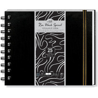 Zen Sangam Artists - A5 Spiral 250 Gsm Black Paper Sketchbook Journal - Landscape - Smooth Surface - 25 Sheets (50 Pages) - Size (14.8X21Cm) - Zen Black - Gouache, Acrylics, Metallic, Glitter, Gels