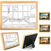 Hasthip Wooden Framed Art Wall Lighting Painting Decoration, Led Glowing Photo Frame, Adjustable Acrylic Glass Painting Decorative, Usb Powered, 3 Lighting Modes, Wall Decor For Home Bedroom (B)
