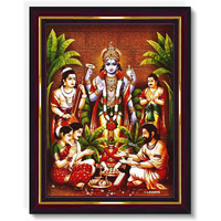 Pavan Photo Laminations Lord Satyanarayana Swamy Bhagwan Satyanarayan Wall Painting Framed Home Decor (Wood,Matte,Brown,Big Size,10 X 12 Inch) B619M