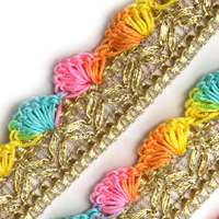 Embroiderymaterial Colorful Gota Patti Lace For Dupattas, Sarees, Lehengas, Gararas, And Blouses Kiran Patti Border With Fringe And Tassel Detailing For Ethnic Wear And Diy Projects (7 Meters, 12Mm Width)