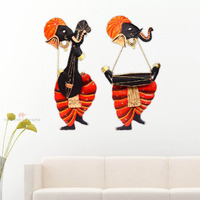 Handicrafts Paradise Iron Wall Decor Musician Ganesha, Set Of 2, 7 X 18 Inches