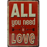 Store2508 Vintage Metal Tin Sign Poster  All You Need Is Love 30X20 Cm