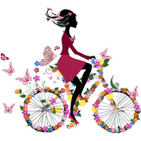 Dreamkraft Girl On Bicycle With Flowers Wall Sticker Eye Catching Wall Sticker For Home Decor, Kid's Room Decor (Multicolor, Pvc Vinyl, 87 X 97 Cm)