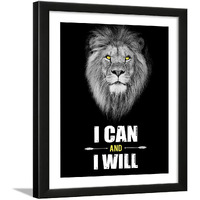 Chaka Chaundh - Motivational Quotes Frames - Framed Posters With Frame Quotes Wall Frames For Office & Student-Photos With Quotes-(13.6 X 10.6 Inches) (I Can & I Will - Lion - Black), Acrylic