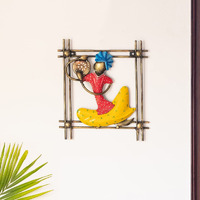 Exclusivelane 'Rajasthani Thaalwala Artist' Iron Handmade & Handpainted Decorative Wall Decor Hanging For Living Room Bedroom Home Decoration (8.9 X 1.2 X 9.9 Inch)(Multicoloured)