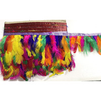 Omx Natural Dyed Feathers Lace (2-4 Inch) (9 Mtr, Multi Colour), Colour Of Feather May Vary As This Is Multi Colour Lace