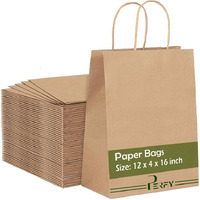 Perfy Paper Bags 12X4X16 Inchs Shopping Bags, Gift Bags|Disposable Bag| Retail Bags, Recycled Bulk, Brown Paper Bags With Handles (Pack Of 50)