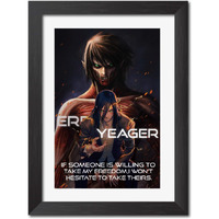 Tenorarts Eren Yeager Quotes Poster Attack On Titan Anime Laminated Poster Framed Paintings With Matt Finish Black Frame (12Inches X 9Inches)