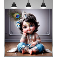 Anabia Decor Smily Baby Bal Govind God Wall Poster For Pooja Room,Livingroom, Bedroom, Office, Kidsroom (Size - 45 Cm X 45 Cm)