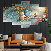 Perpetual Radha Krishna Painting For Wall Decoration - Set Of 5, 3D Scenery Wall Painting For Bedroom Large Size With Frames For Wall Decor And Home Decoration, Hotel, Office (125 Cm X 60 Cm) K3J