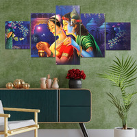 Perpetual Radha Krishna Painting | Painting For Wall Decoration | Scenery For Wall Painting | 3D Radha Krishna Frames For Wall | Wall Painting For Living Room | Set Of 5 (75X43 Cm)