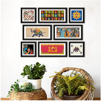 Printelligent Wall Art Madhubani Indian Framed Painting For Wall Decoration Big Size For Living Room. Painting For Drawing Room Hall Bedroom Wall Art Panels Hanging Set Of 8. (Art Deco_01)