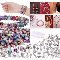 Diy Crafts 1 Kit, Random L Color, Jewelry Making Kit, 1 Set Contain = 10X Tibtyan Charms 20X Space Acrylic Beads In Ink Patterns 1X Crystal String 25X Beads 4-8Mm, For Br (1 Kit, Random L Color)