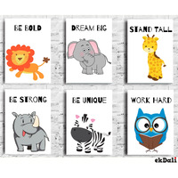 Ekdali Kids Inspirational Quotes For Bedroom | Nursery| Kids Room| Set Of 6 Posters With Cute Animals And Motivational Messages | A5 Size