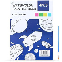Glun Watercolour Painting Notebook, For Kids 4 Different Outline Thick Pages Pages Size 20X14Cm, 4 Multicolour Water Colour Patches, Book With 4 Painting Brush