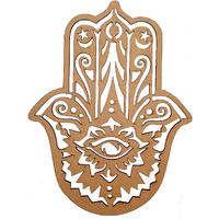 Purpledip Wooden Laser Cut Wall Hanging: Hamsa, Hand Of Fatima, Unfinished (12387)