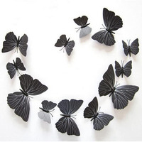 Jaamso Royals Home Decor Plastic 3D Build Butterfly With Sticking Pad (Shaded Black, Standard) -Set Of 12 Pieces
