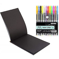 Schubert 1Book A5 Size 20 Pages 140 Gsm Black Paper Drawing Pad Sketching Book With Hardback For Artists & 12Pc Colorful Neon Glitter Gel Ink Pen Set