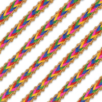 Embroiderymaterial 1Cm Wide Colorful Braided Threads With Golden Zari Laces And Borders Material For Suits, Sarees, Lehenga, Dupatta, Craft, Sewing, Blouse, Designing (2 Rolls, 16 Meters/Roll)