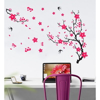 Ghar Kraft Pink Flower Tree & Bird Wall Sticker For Wall, Livingroom, Bedroom, Hall, Home (92 X 132 X 1 Cm)