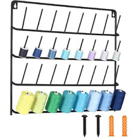 Indian Decor 35520 Wall Mounted 32 Spools Thread Holder Organizer, Thread Rack Wall-Mounted Metal Thread Holder, Black