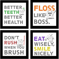 Jabsy Wood Dentist Dental Gift Doctor Hospital Health Medical Wall Decor Poster Framed Gift (7 Inch Square Frame - Set Of 4) (Dental)