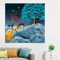 Maxstone Deer Couple Wall Painting Scenery Painting Abstract,For Living Room,Drawing Room, Bedroom, Office, Hotels (Multicolour, 55.88 Cm X 55.88 Cm) Big Size